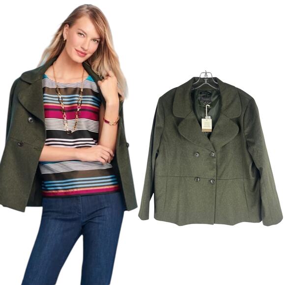 Talbots Brushed Italian Wool Double Breasted Jacket Coat Green Size 16